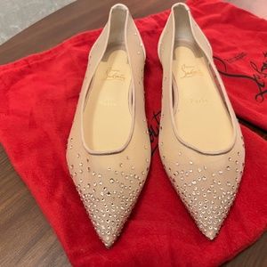 CHRISTIAN LOUBOUTIN Follies Swarovski crystal-embellished mesh and lamé flats